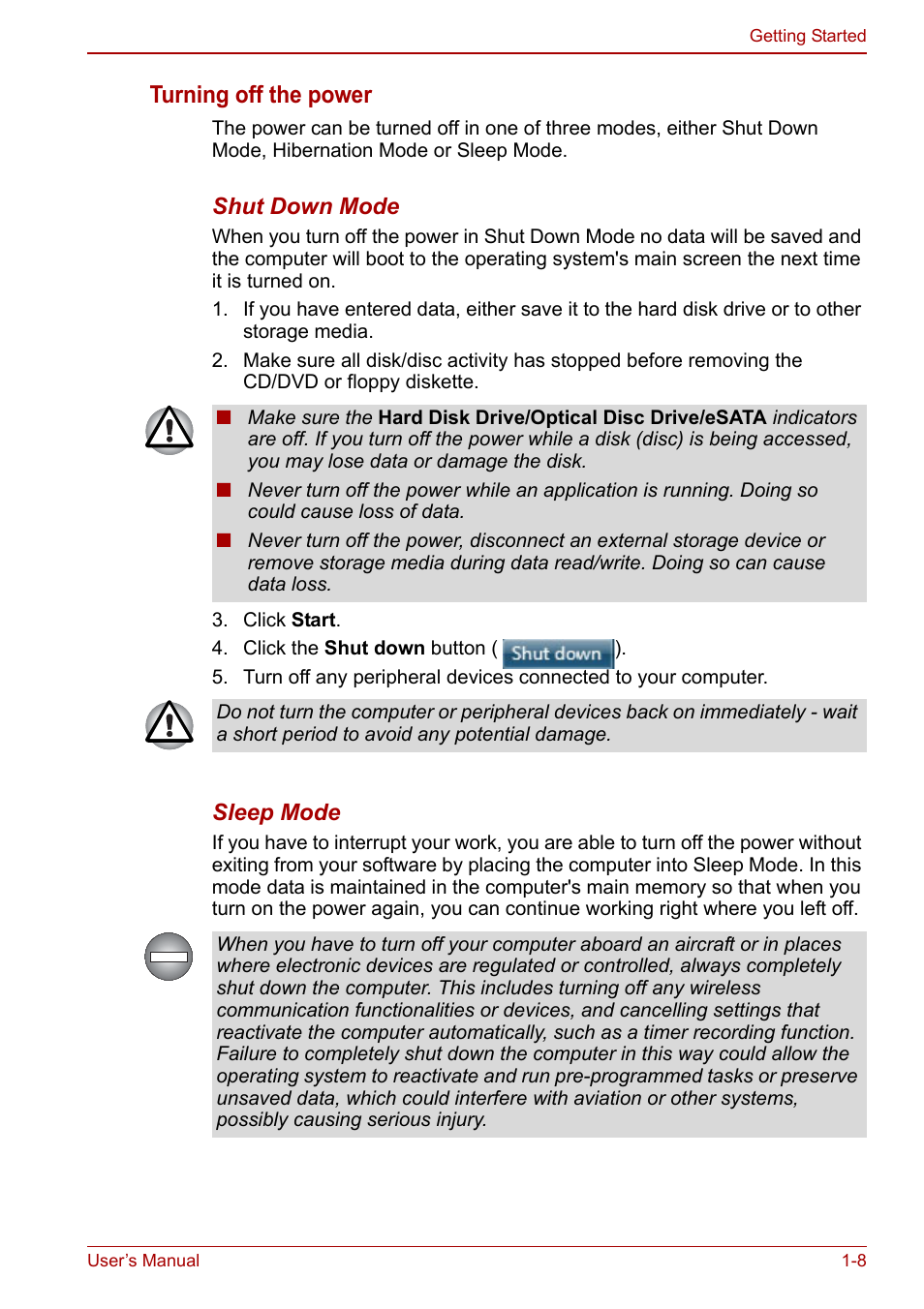 Turning off the power | Toshiba Satellite Pro L650 User Manual | Page 27 / 171