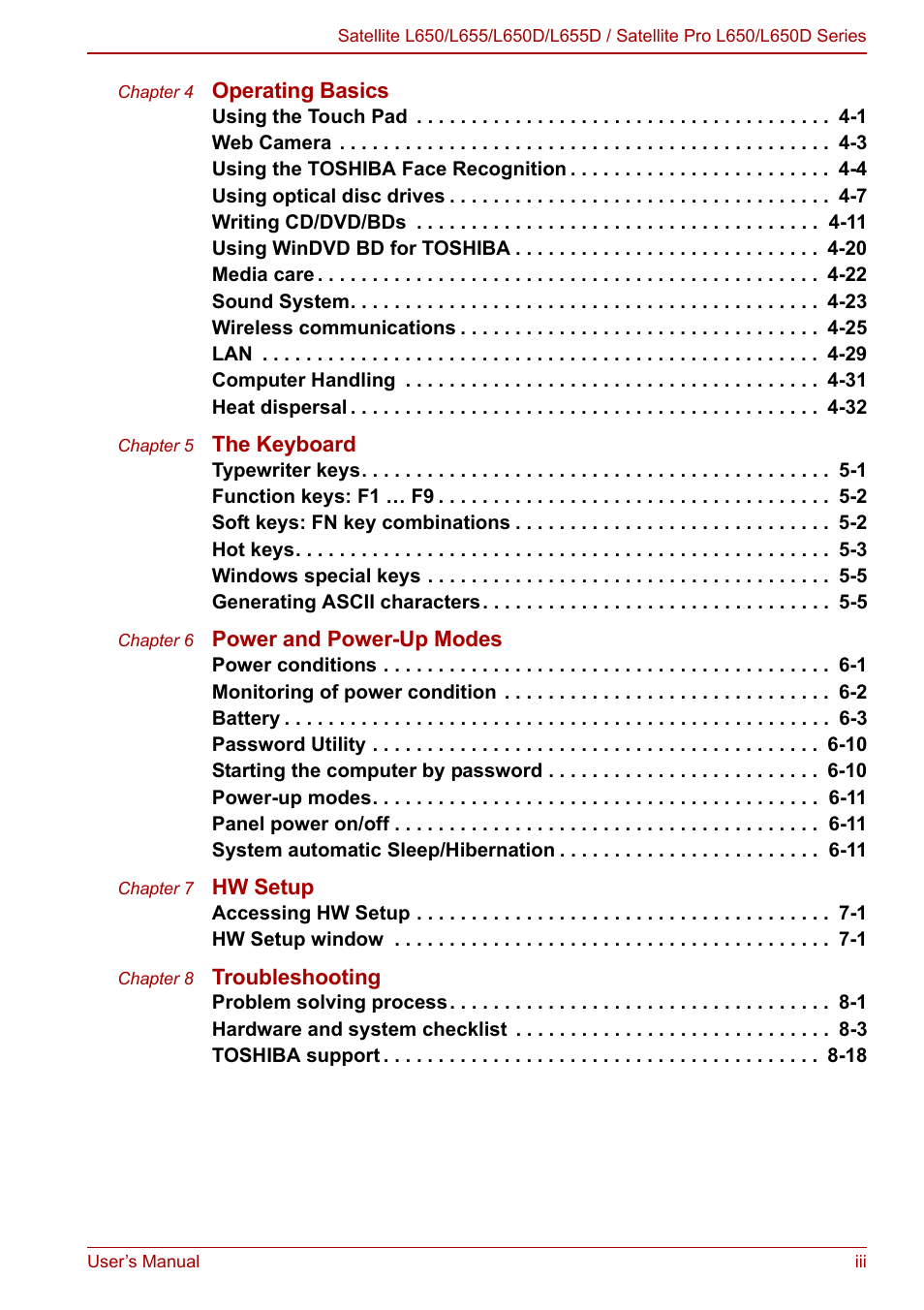 Toshiba Satellite Pro L650 User Manual | Page 3 / 171