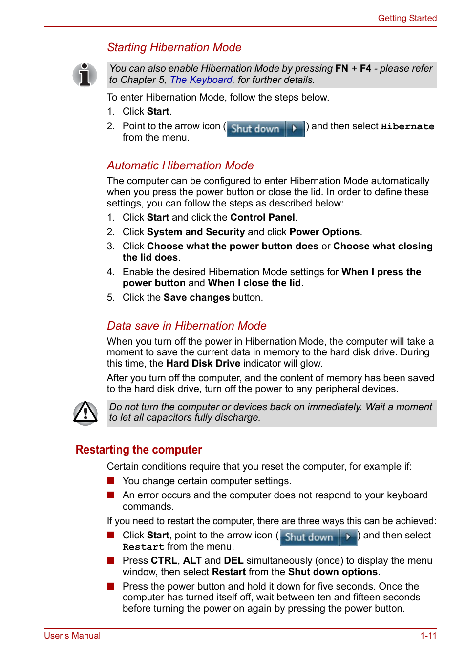 Restarting the computer | Toshiba Satellite Pro L650 User Manual | Page 30 / 171