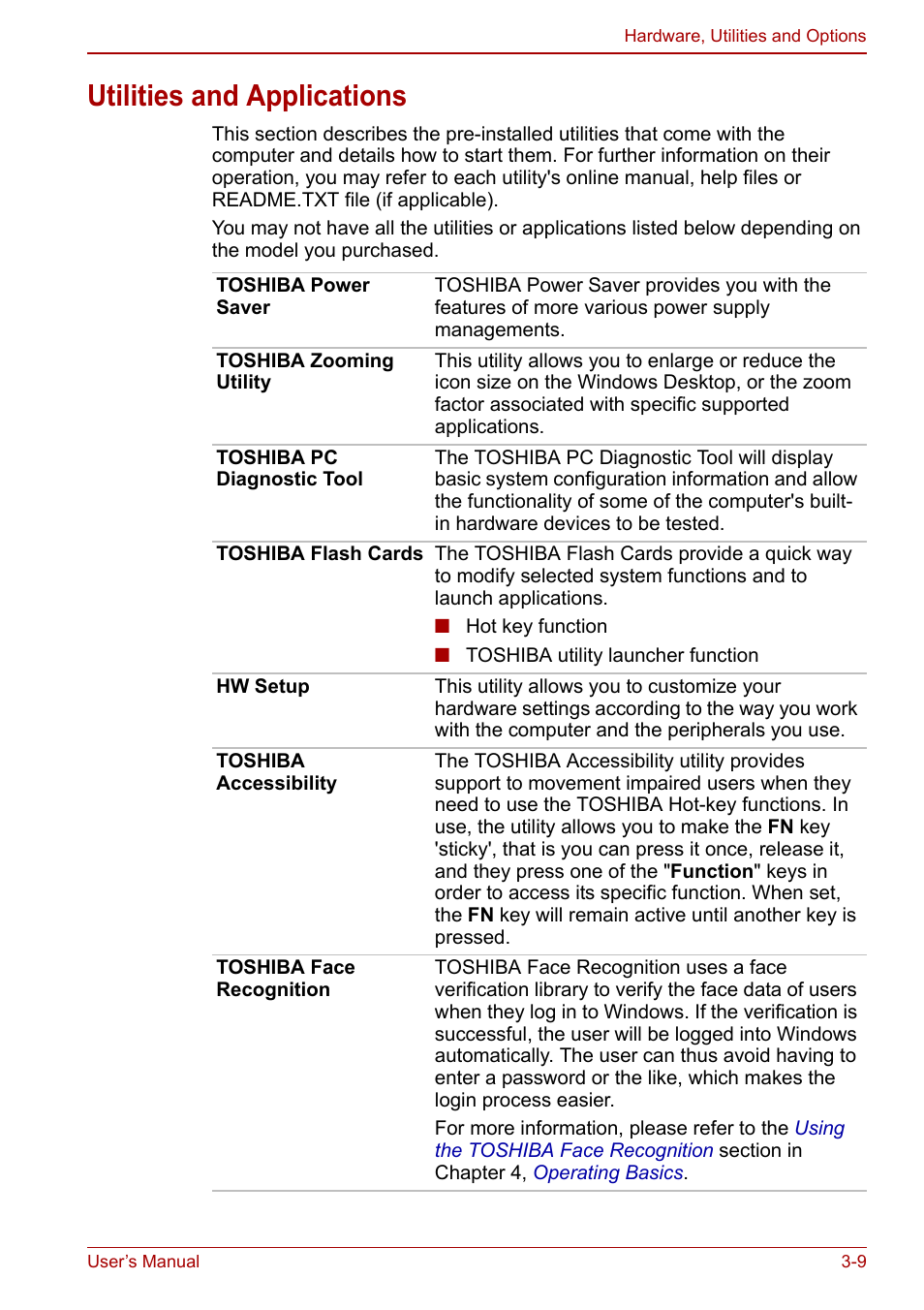 Utilities and applications, Utilities and applications -9 | Toshiba Satellite Pro L650 User Manual | Page 58 / 171