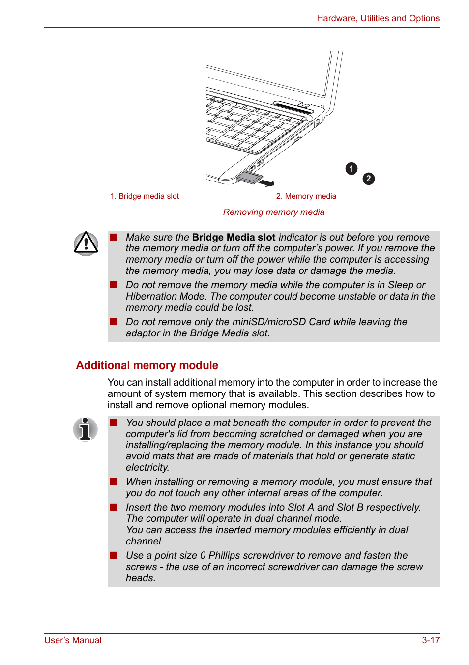 Additional memory module, Section | Toshiba Satellite Pro L650 User Manual | Page 66 / 171