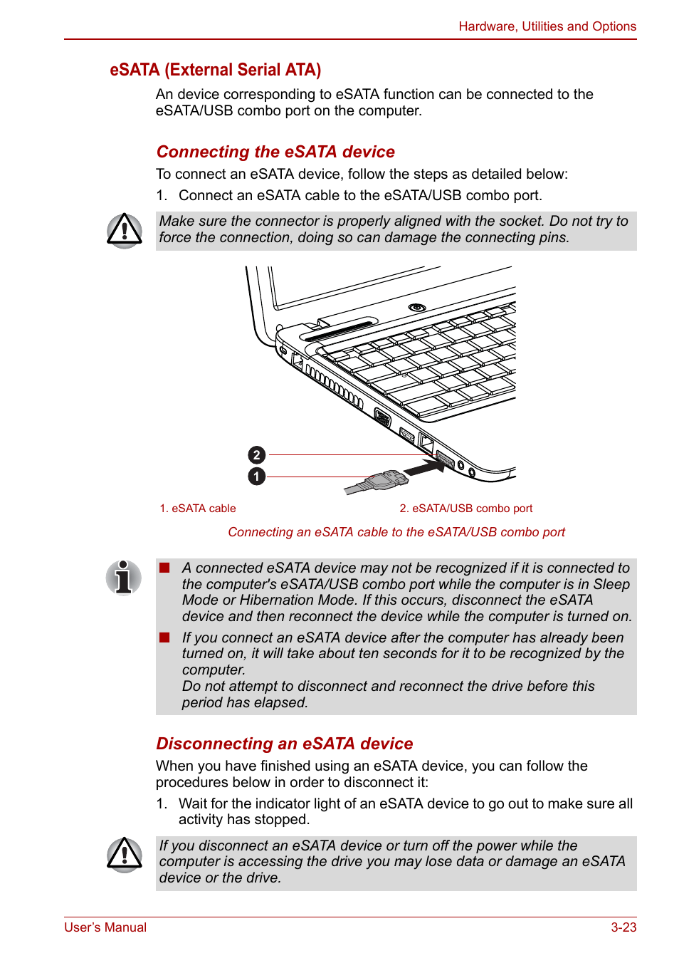 Esata (external serial ata) | Toshiba Satellite Pro L650 User Manual | Page 72 / 171