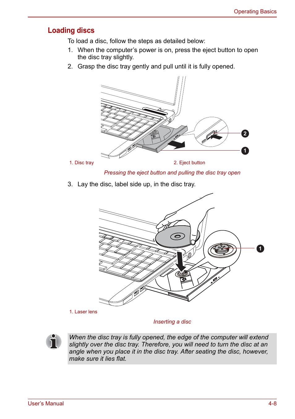 Loading discs | Toshiba Satellite Pro L650 User Manual | Page 84 / 171