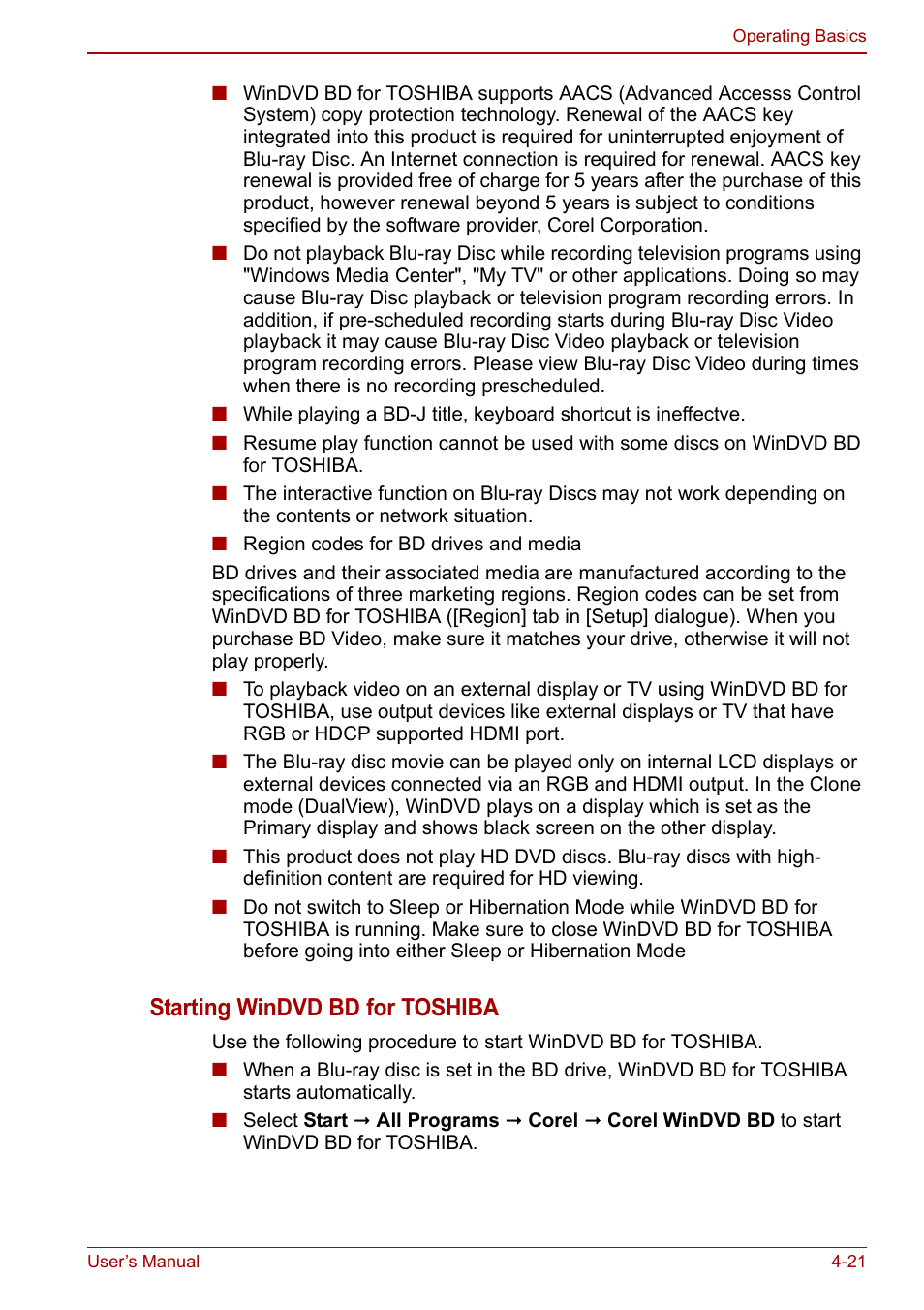 Starting windvd bd for toshiba | Toshiba Satellite Pro L650 User Manual | Page 97 / 171