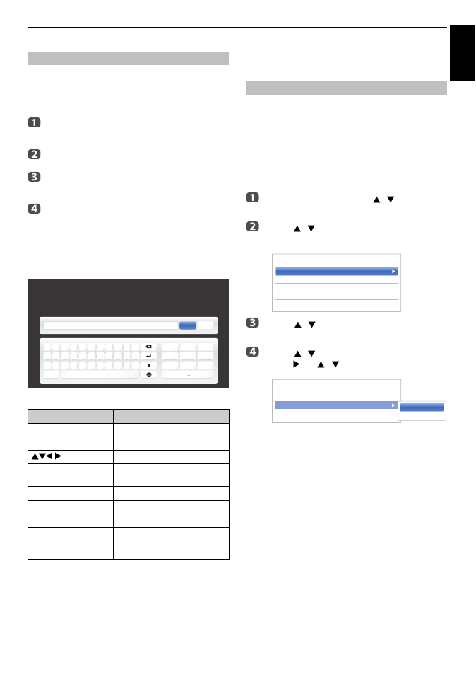 Using the software keyboard, Network device setup, Apps control profile | Engl ish, Input operation on the remote control, New device detection, Pairing, Bbc c | Toshiba M8365 User Manual | Page 49 / 103