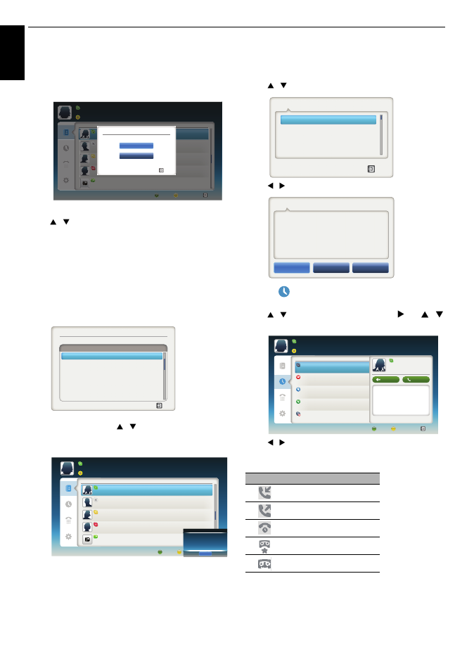 En g lis h, Add contact, Recent | Controls and features, Contact search results, Notification of authorization request | Toshiba M8365 User Manual | Page 62 / 103