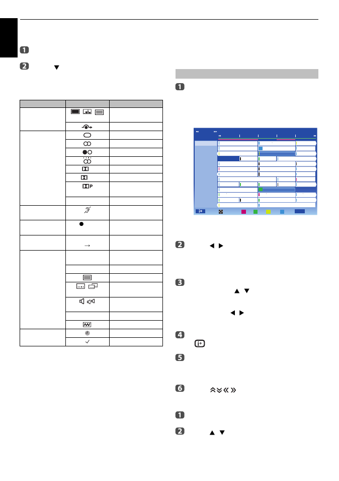 Using epg (electronic programme guide), Using broadcast guide, En g lis h | On-screen information icons, Updating epg | Toshiba M8365 User Manual | Page 76 / 103