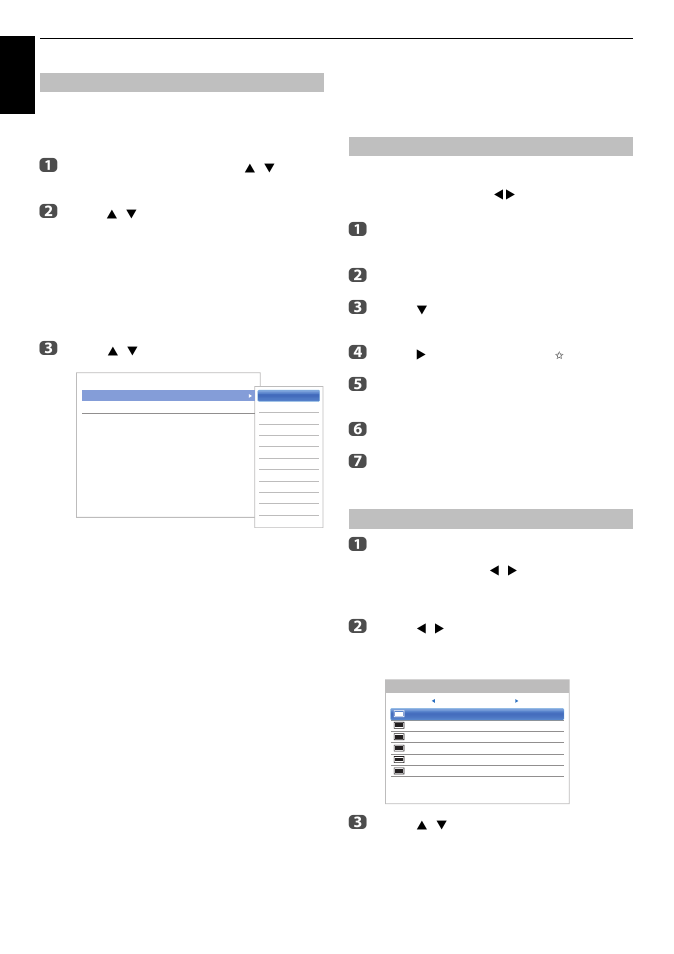 Parental setup, Digital settings – channel options, Selecting favourite channels | Favourite channel list | Toshiba M8365 User Manual | Page 78 / 103