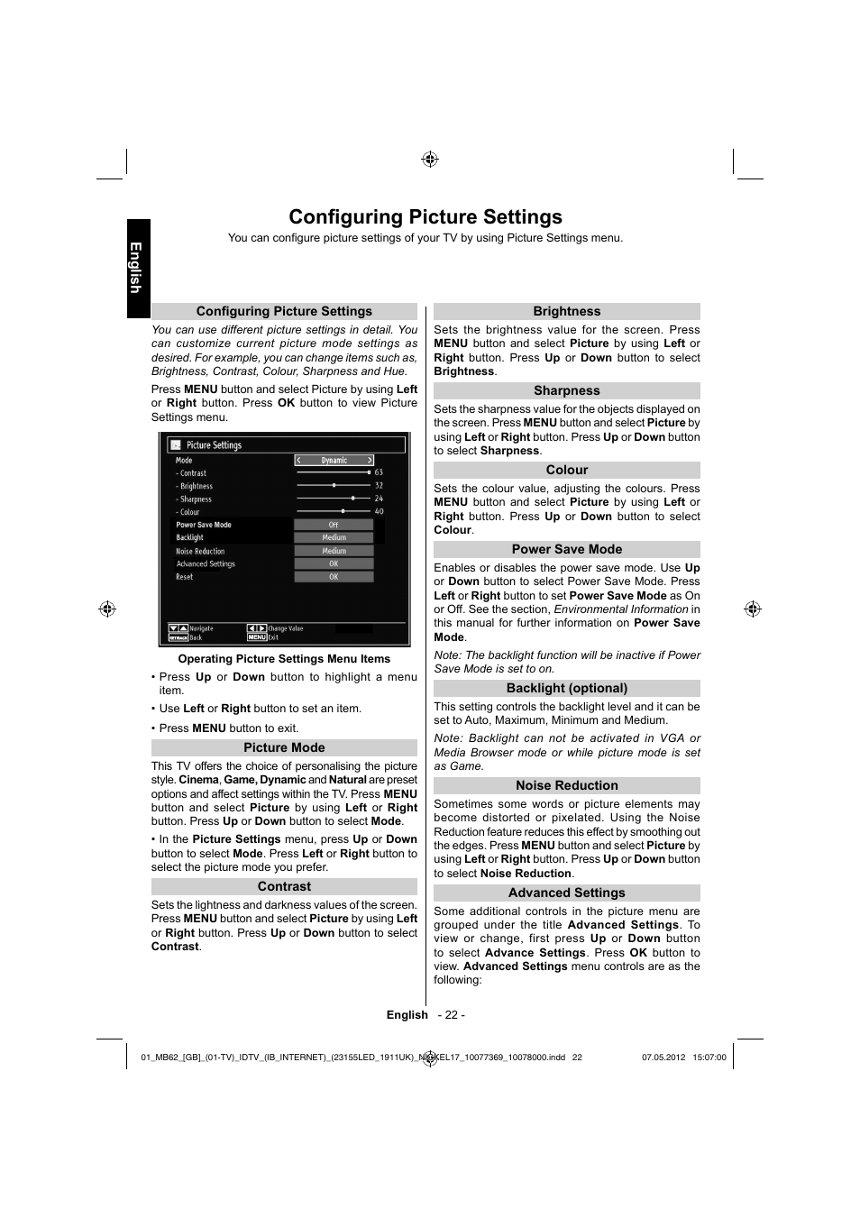 Confi guring picture settings | Toshiba KL934 User Manual | Page 23 / 55