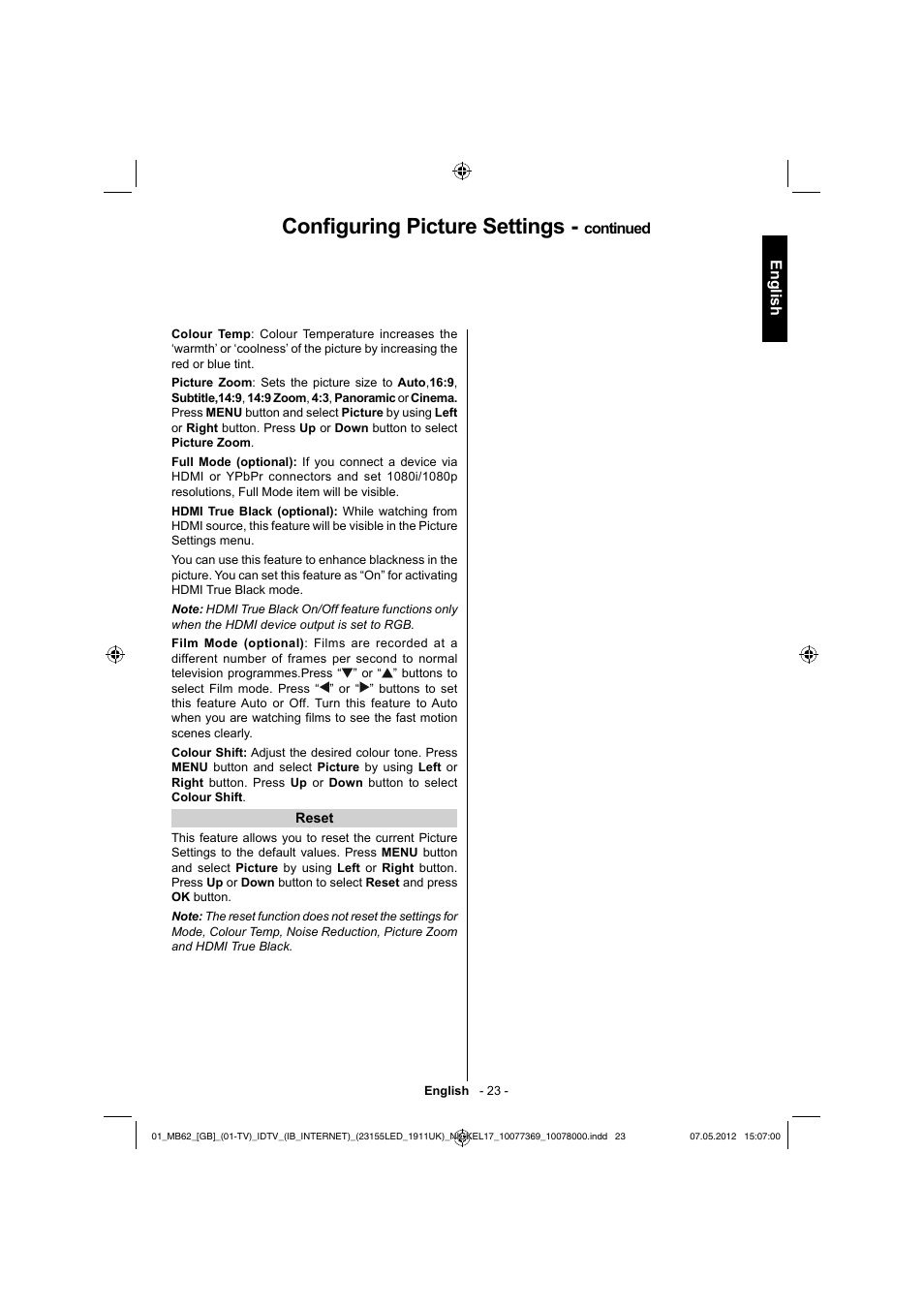 Confi guring picture settings | Toshiba KL934 User Manual | Page 24 / 55