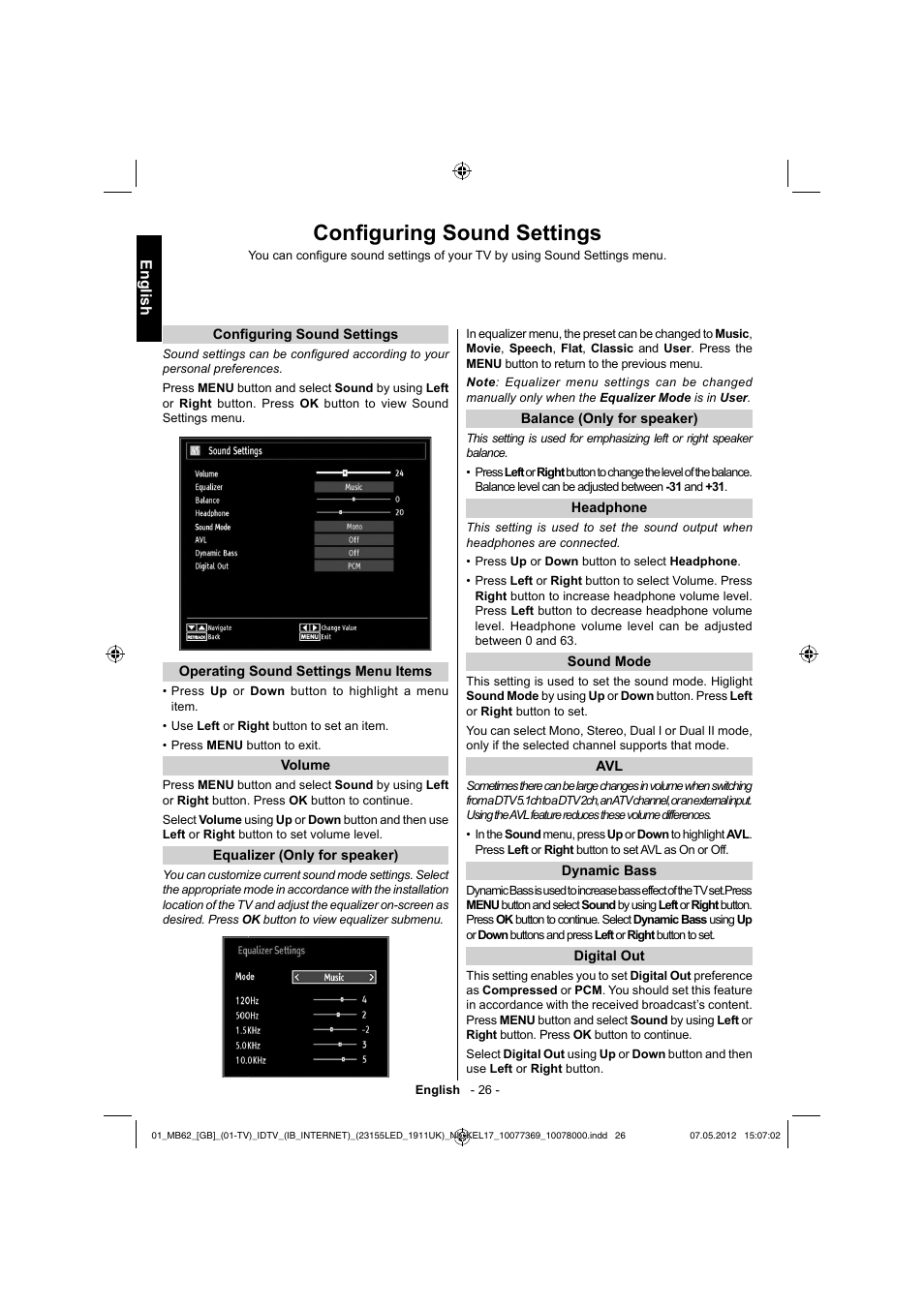 Confi guring sound settings, English | Toshiba KL934 User Manual | Page 27 / 55