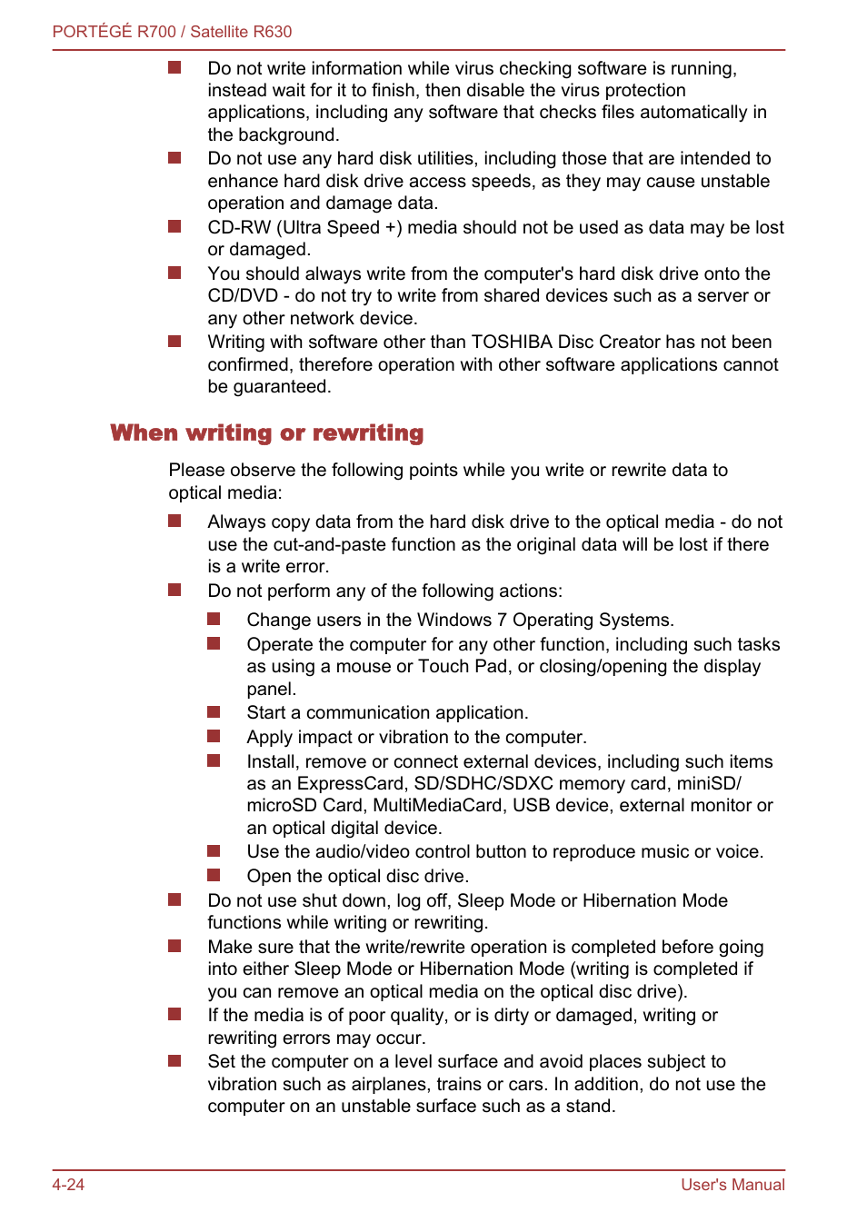 When writing or rewriting | Toshiba PORTEGE R700 User Manual | Page 104 / 191