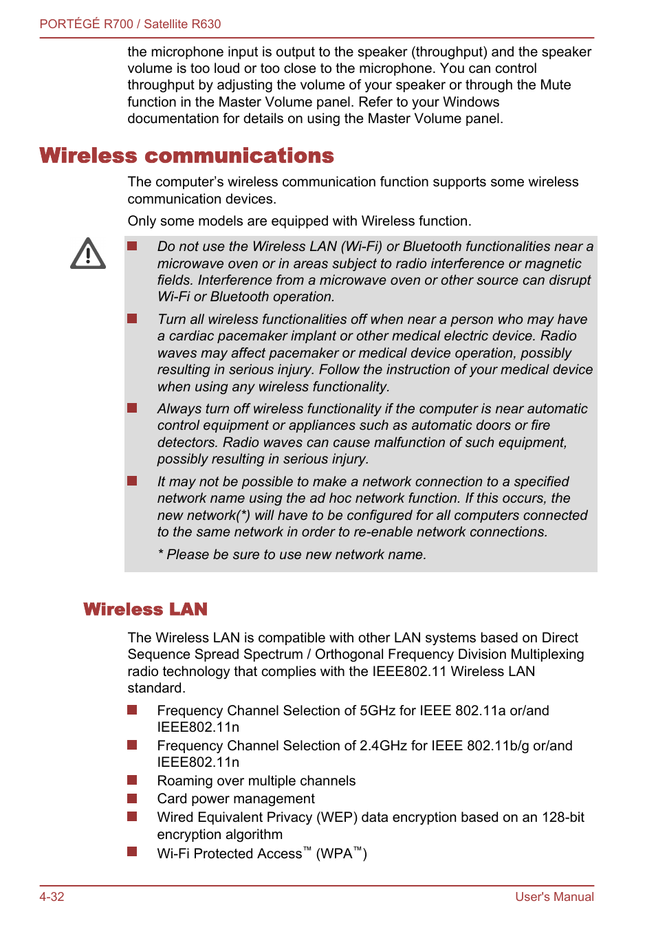 Wireless communications, Wireless lan, Wireless communications -32 | Toshiba PORTEGE R700 User Manual | Page 112 / 191