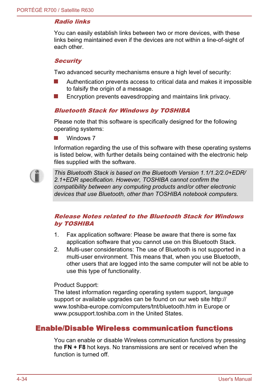 Enable/disable wireless communication functions | Toshiba PORTEGE R700 User Manual | Page 114 / 191