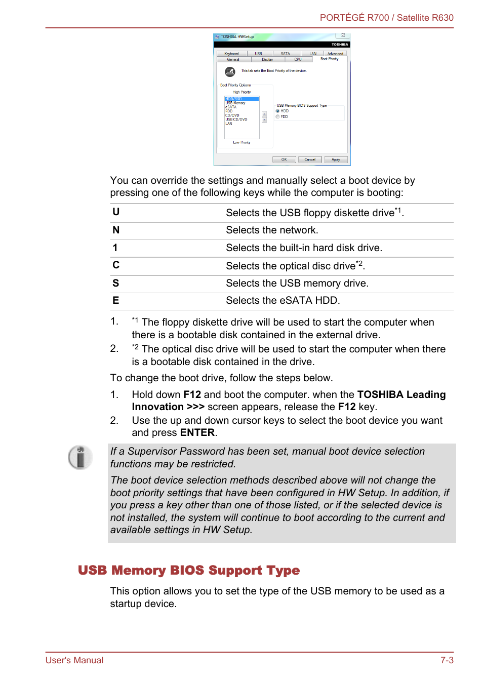 Usb memory bios support type | Toshiba PORTEGE R700 User Manual | Page 145 / 191
