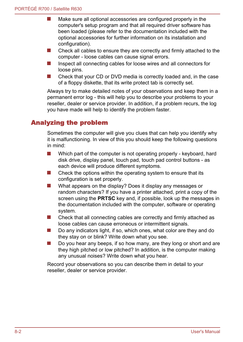 Analyzing the problem | Toshiba PORTEGE R700 User Manual | Page 150 / 191