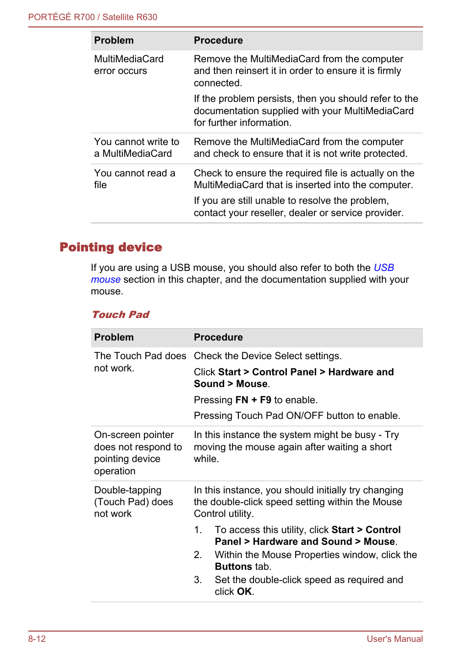 Pointing device | Toshiba PORTEGE R700 User Manual | Page 160 / 191