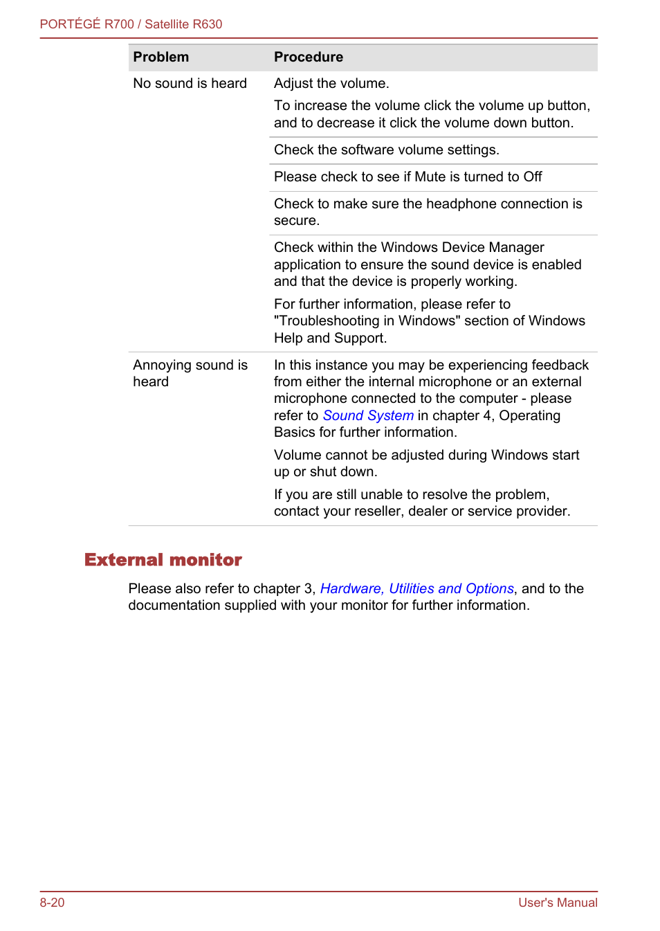 External monitor | Toshiba PORTEGE R700 User Manual | Page 168 / 191