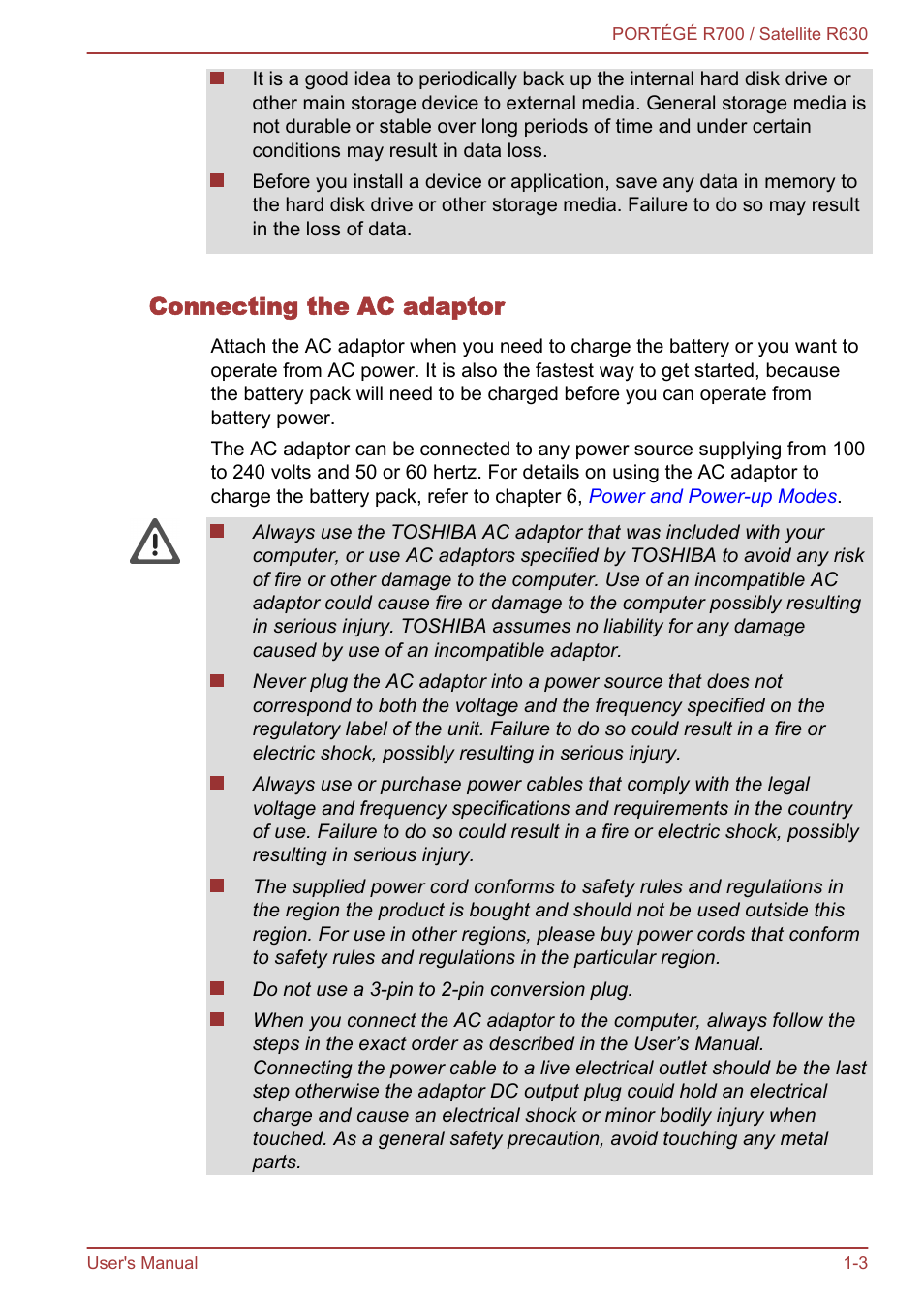 Connecting the ac adaptor | Toshiba PORTEGE R700 User Manual | Page 18 / 191