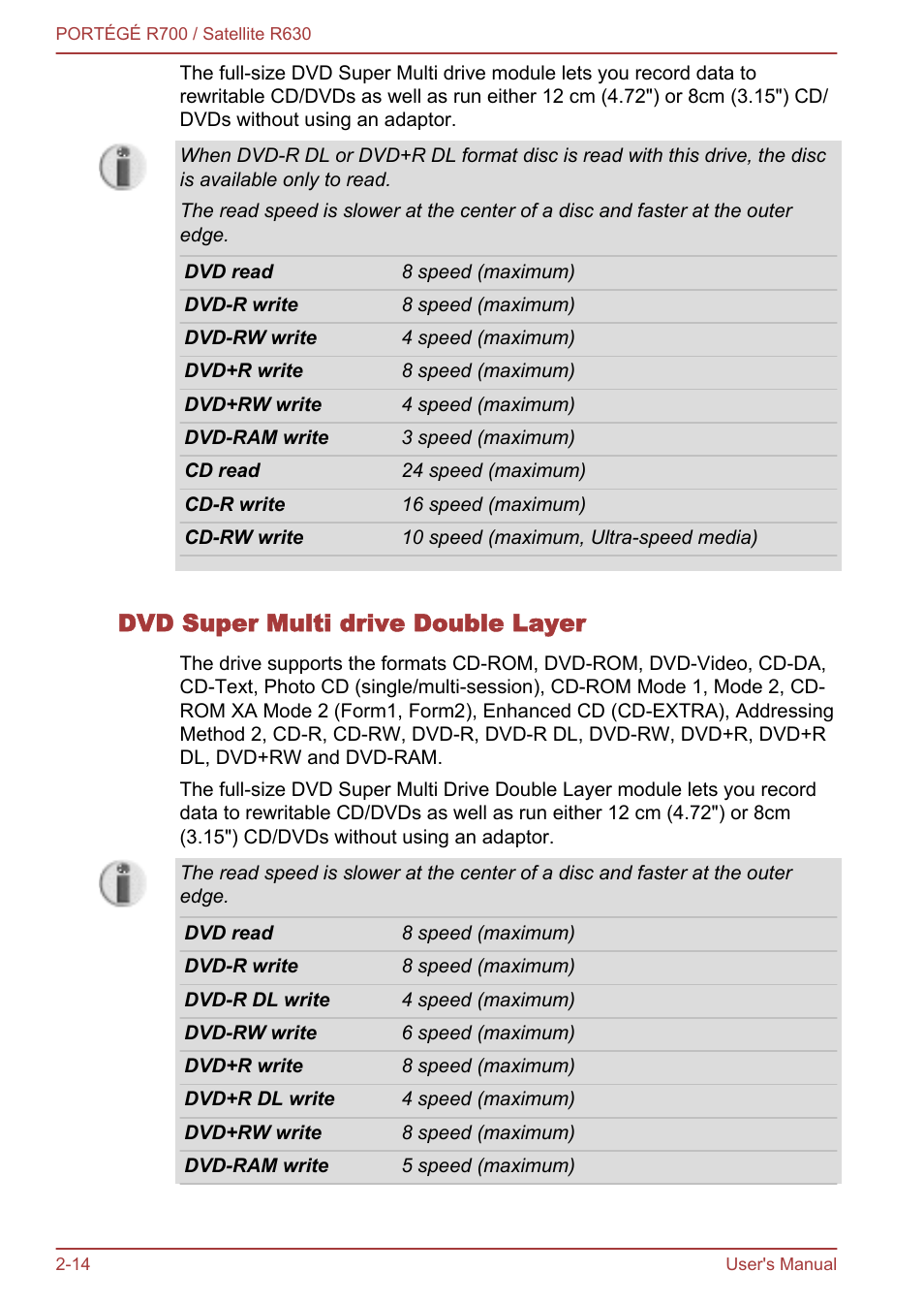 Dvd super multi drive double layer | Toshiba PORTEGE R700 User Manual | Page 43 / 191