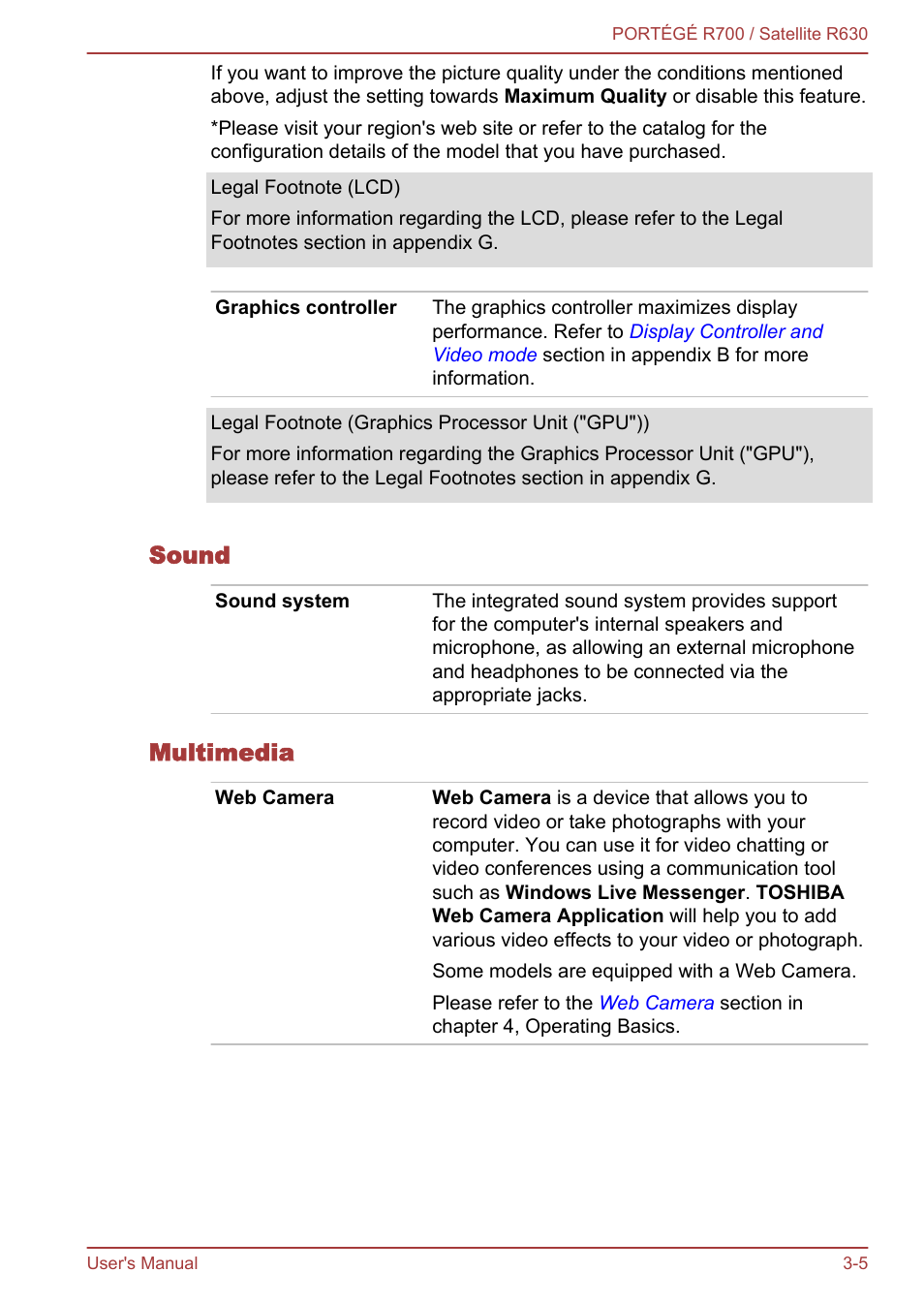 Sound, Multimedia | Toshiba PORTEGE R700 User Manual | Page 50 / 191