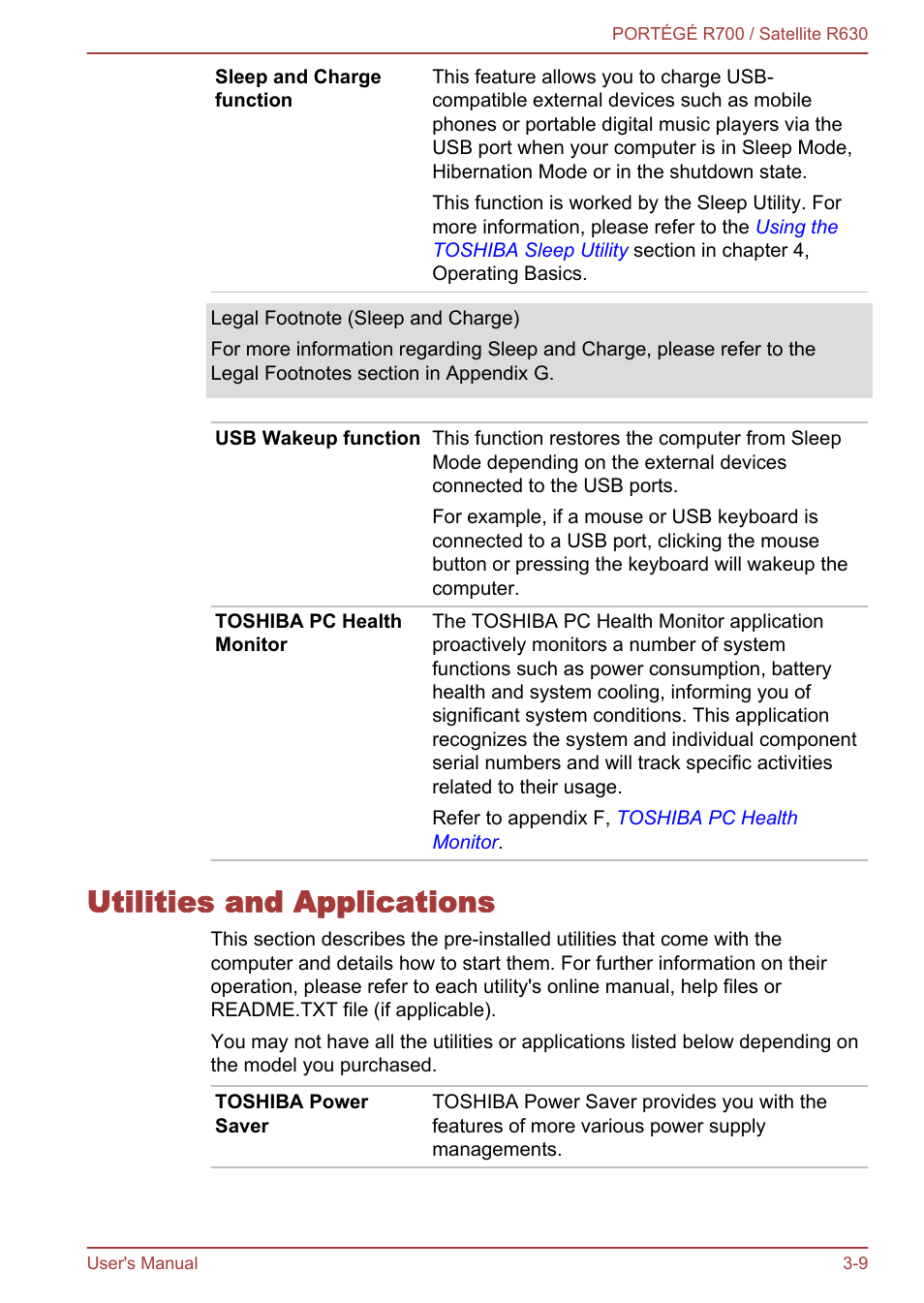 Utilities and applications, Utilities and applications -9 | Toshiba PORTEGE R700 User Manual | Page 54 / 191