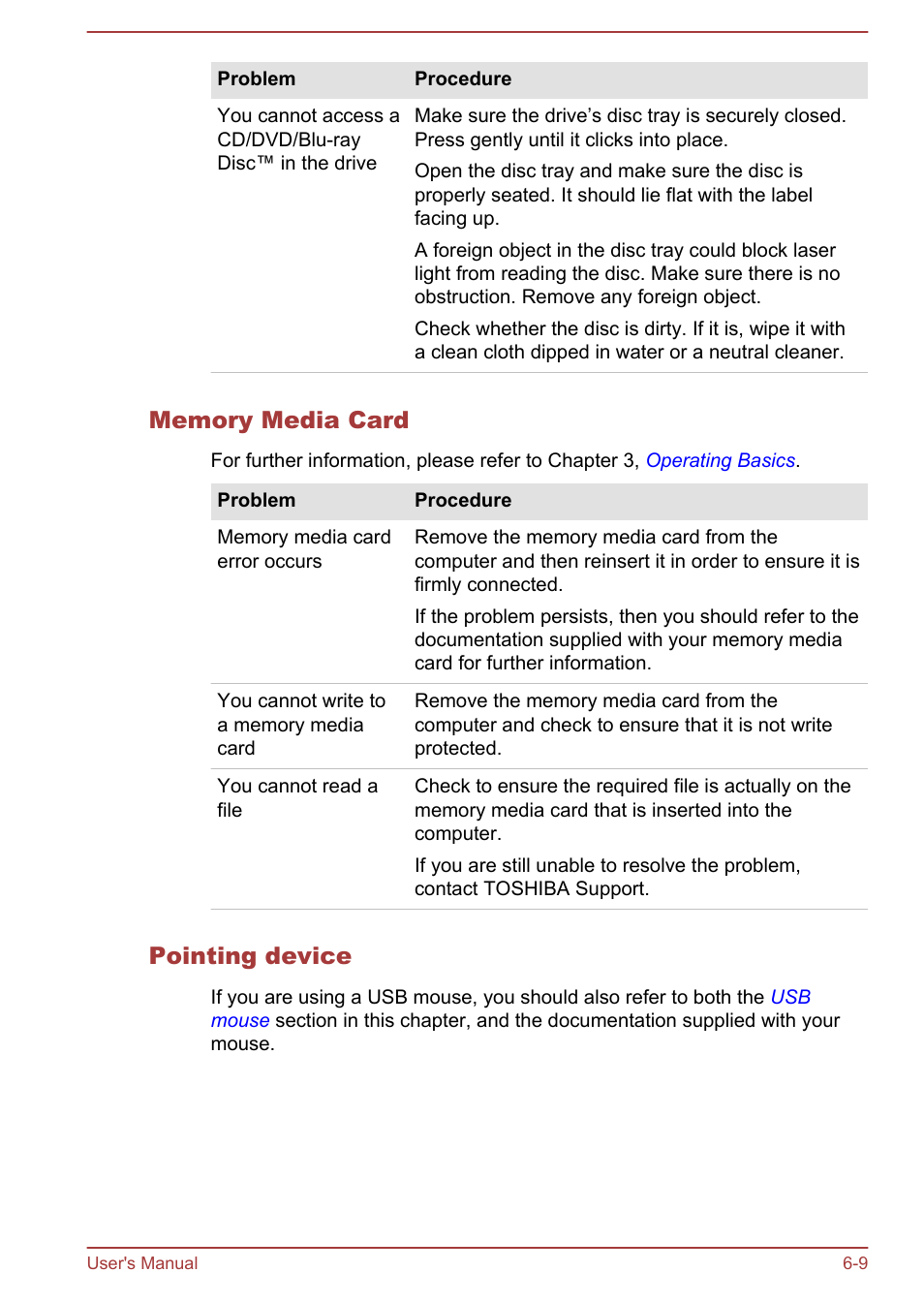 Memory media card, Pointing device | Toshiba Satellite C840 User Manual | Page 127 / 161