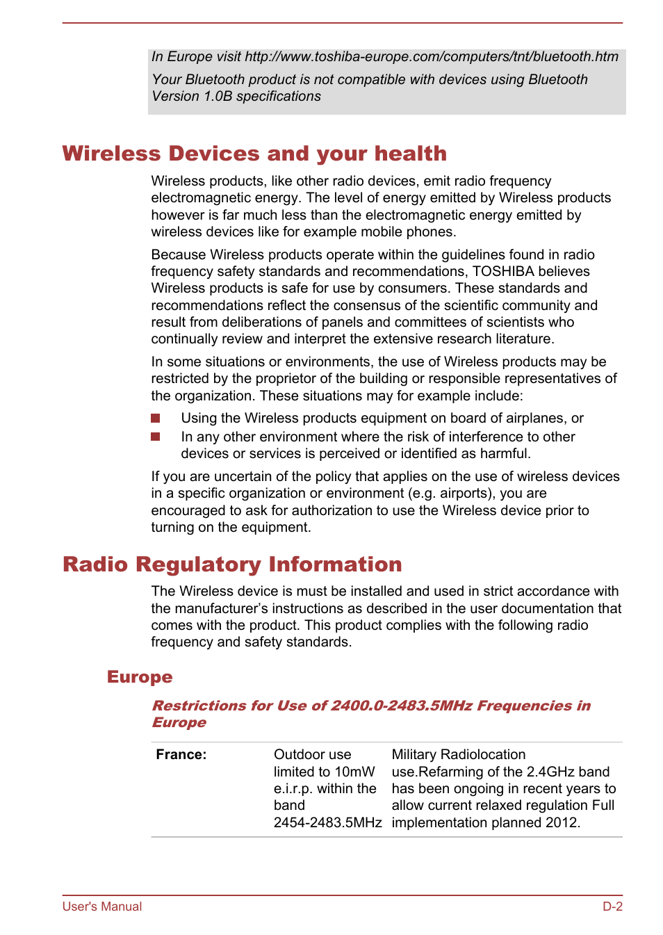 Wireless devices and your health, Radio regulatory information, Europe | Toshiba Satellite C840 User Manual | Page 145 / 161