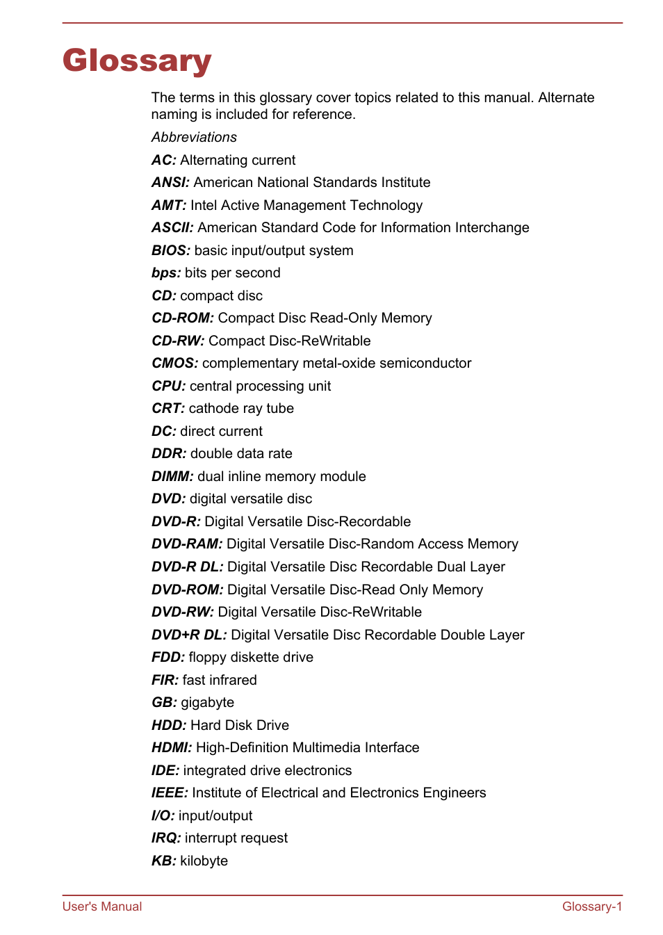 Glossary | Toshiba Satellite C840 User Manual | Page 160 / 161