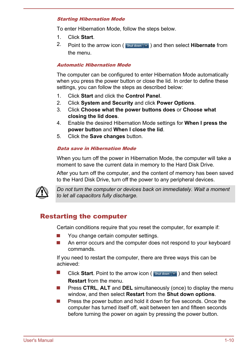 Restarting the computer | Toshiba Satellite C840 User Manual | Page 26 / 161