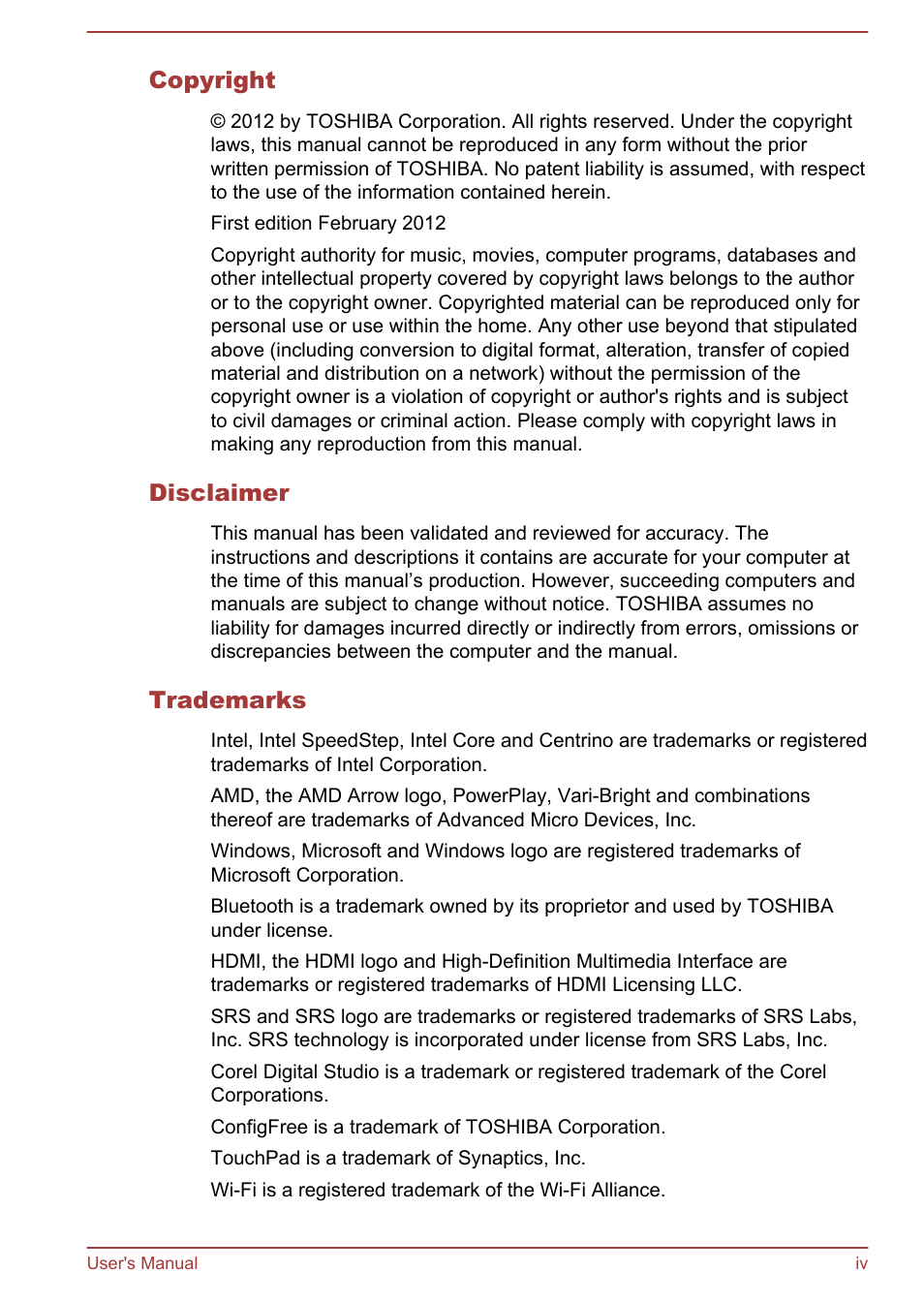 Toshiba Satellite C840 User Manual | Page 4 / 161