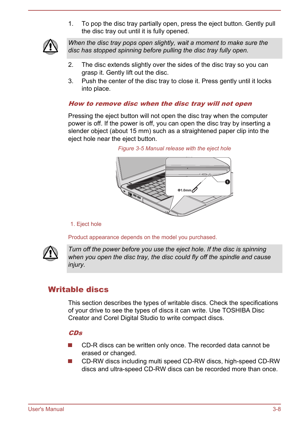 Writable discs | Toshiba Satellite C840 User Manual | Page 46 / 161