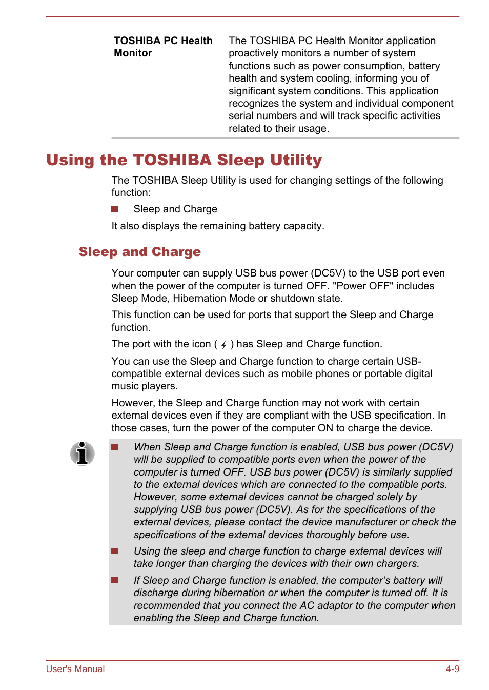 Using the toshiba sleep utility, Sleep and charge, Using the toshiba sleep utility -9 | Toshiba Satellite C840 User Manual | Page 92 / 161