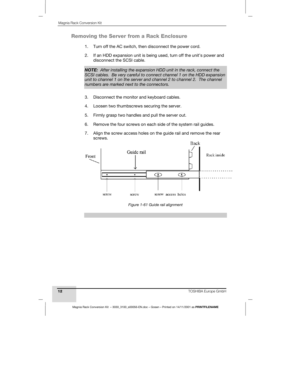 Removing the server from a rack enclosure | Toshiba Magnia 3200 User Manual | Page 12 / 16