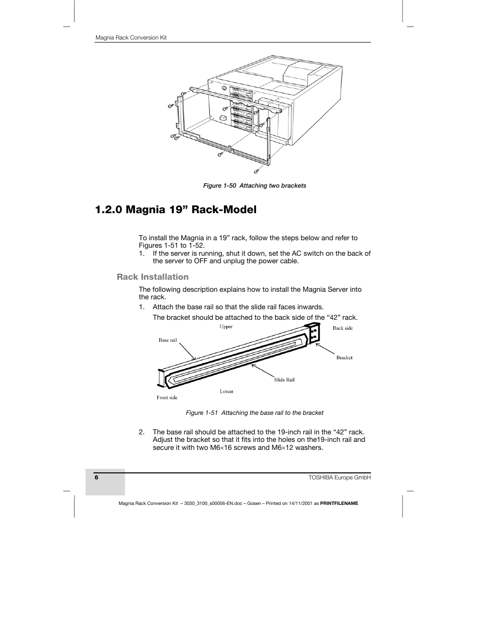 0 magnia 19” rack-model, Rack installation | Toshiba Magnia 3200 User Manual | Page 6 / 16