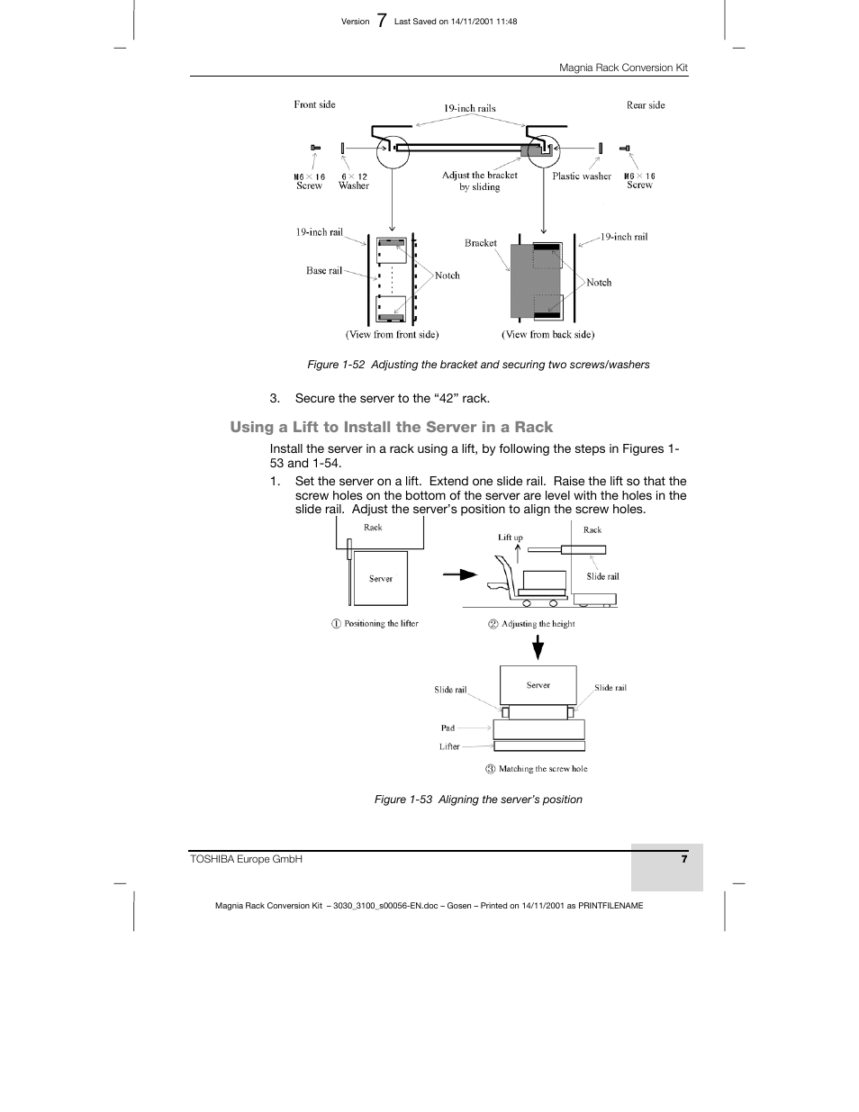 Using a lift to install the server in a rack | Toshiba Magnia 3200 User Manual | Page 7 / 16