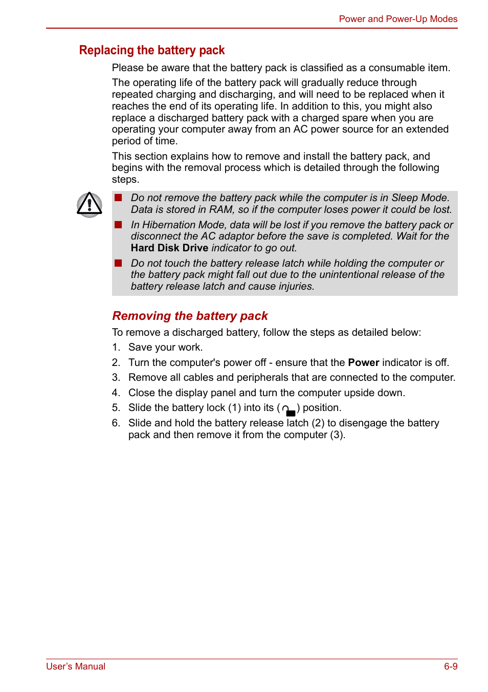 Replacing the battery pack, Section | Toshiba Satellite L670 User Manual | Page 132 / 199