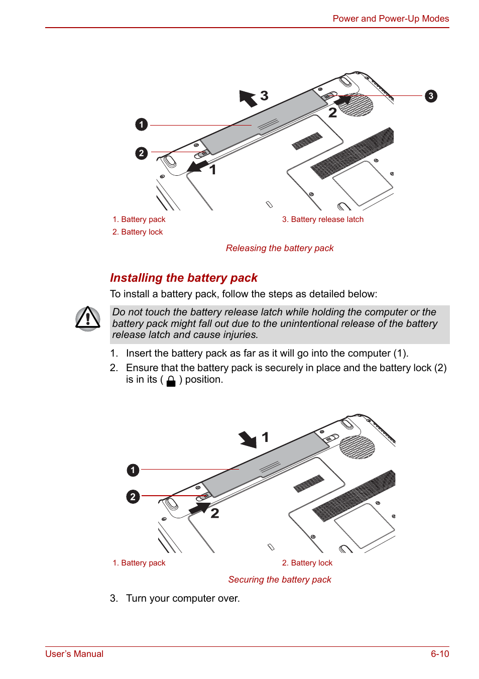 Installing the battery pack | Toshiba Satellite L670 User Manual | Page 133 / 199