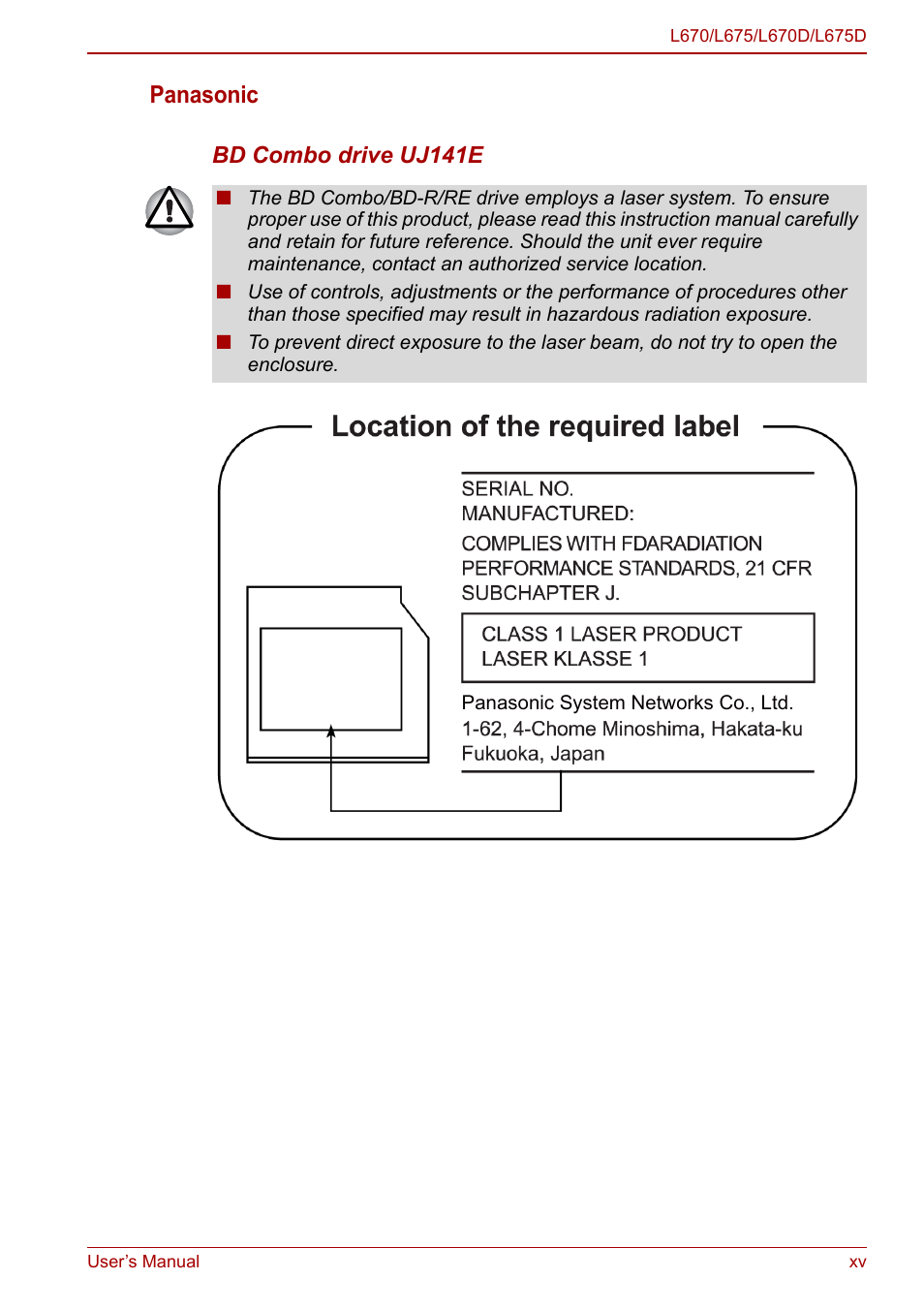 Panasonic | Toshiba Satellite L670 User Manual | Page 14 / 199