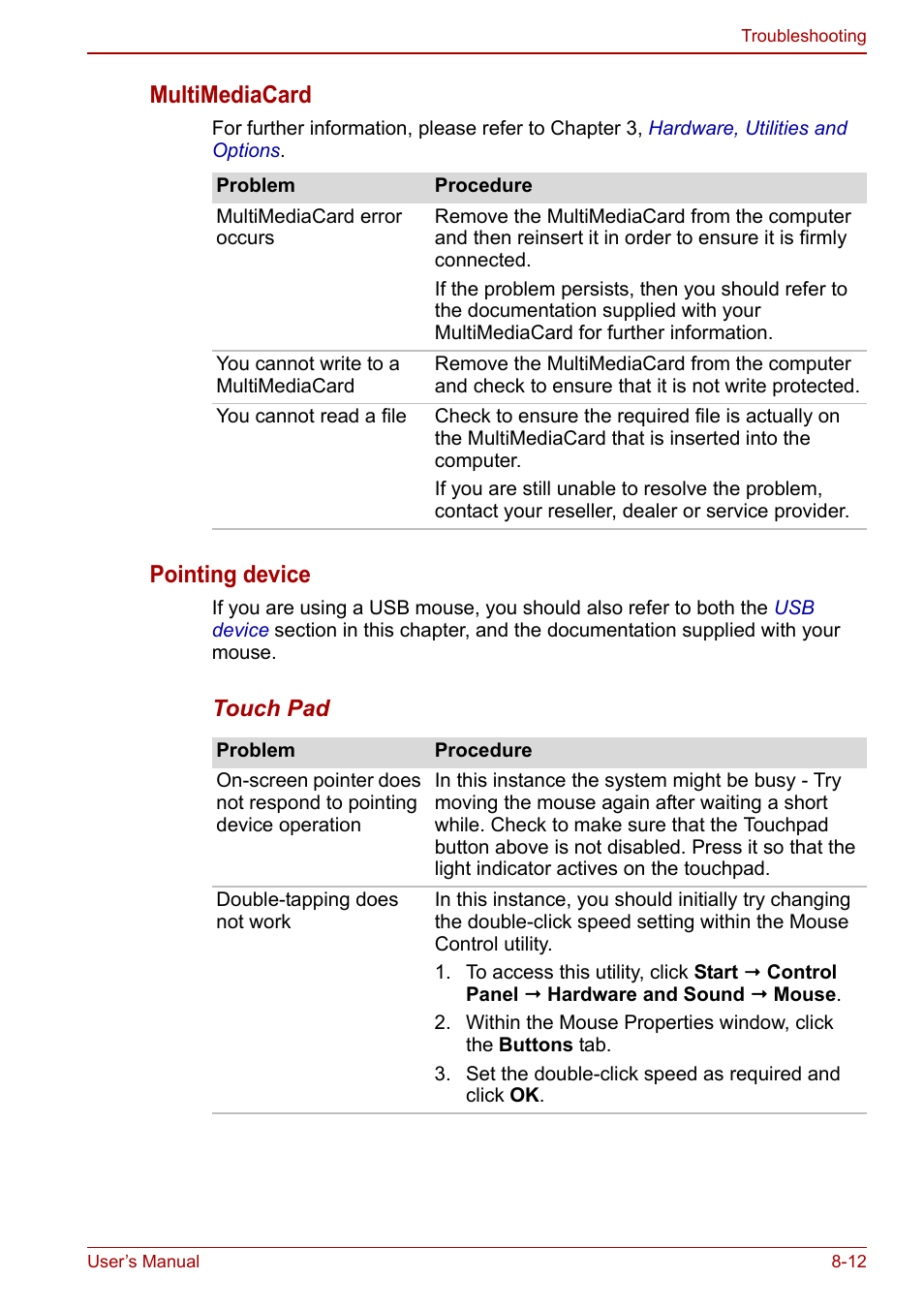 Multimediacard, Pointing device | Toshiba Satellite L670 User Manual | Page 153 / 199