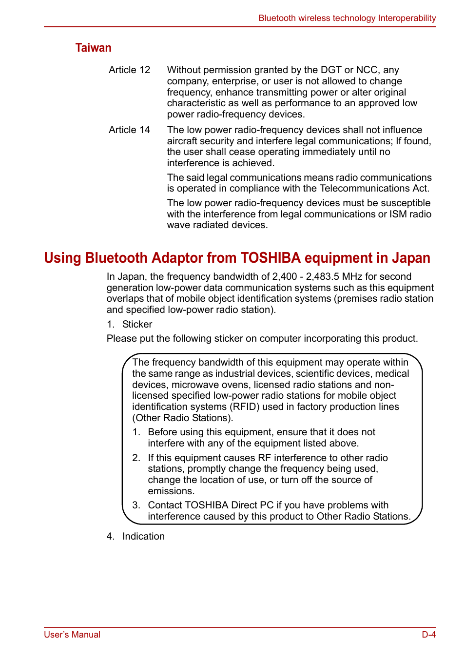 Taiwan | Toshiba Satellite L670 User Manual | Page 170 / 199
