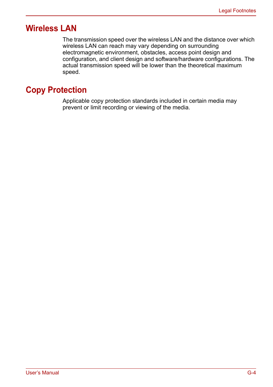 Wireless lan, Copy protection | Toshiba Satellite L670 User Manual | Page 179 / 199