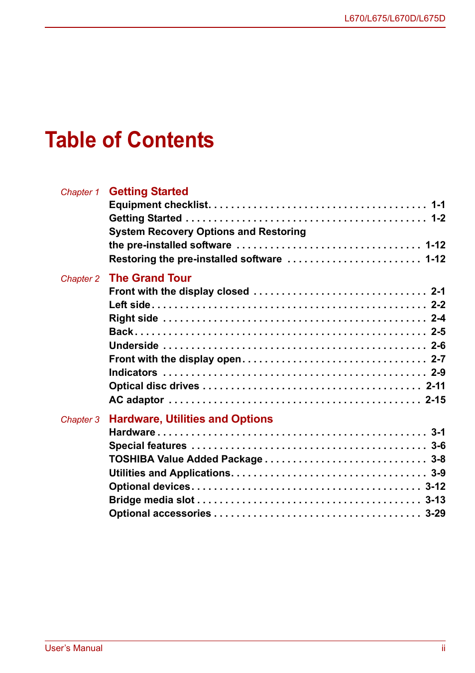 Toshiba Satellite L670 User Manual | Page 2 / 199