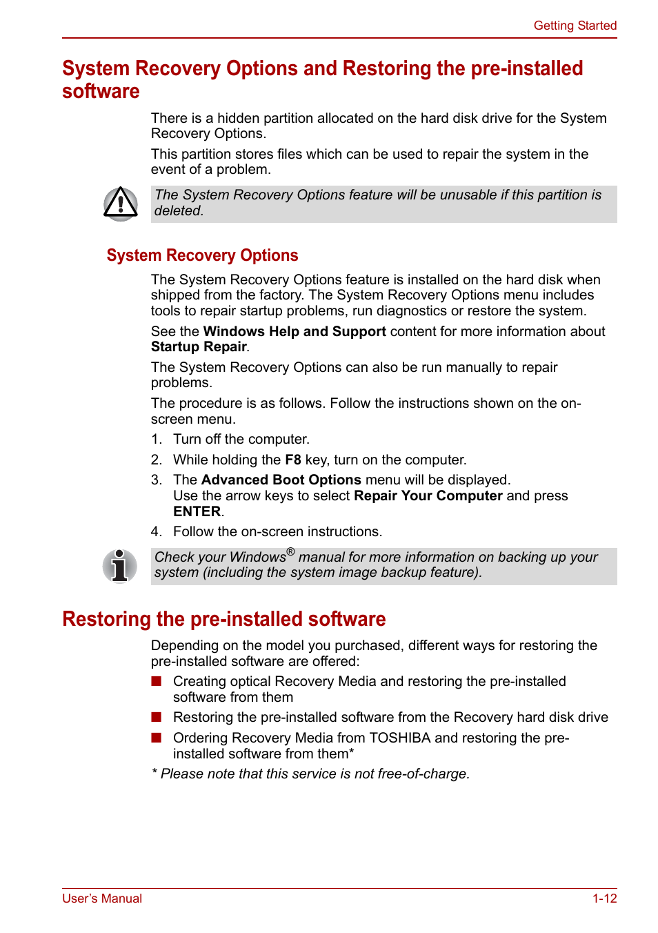 Restoring the pre-installed software | Toshiba Satellite L670 User Manual | Page 33 / 199