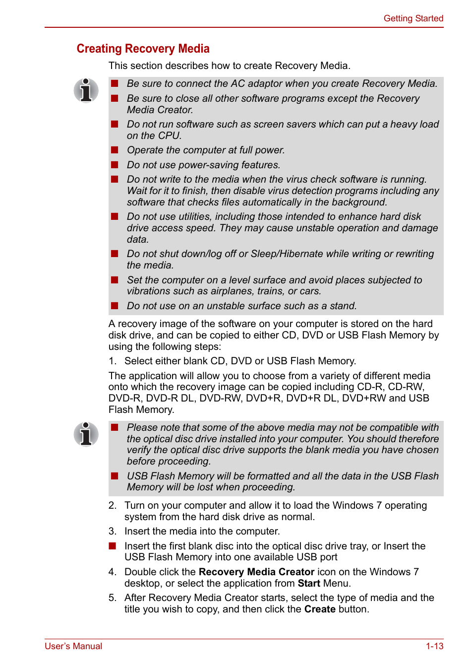 Creating recovery media | Toshiba Satellite L670 User Manual | Page 34 / 199