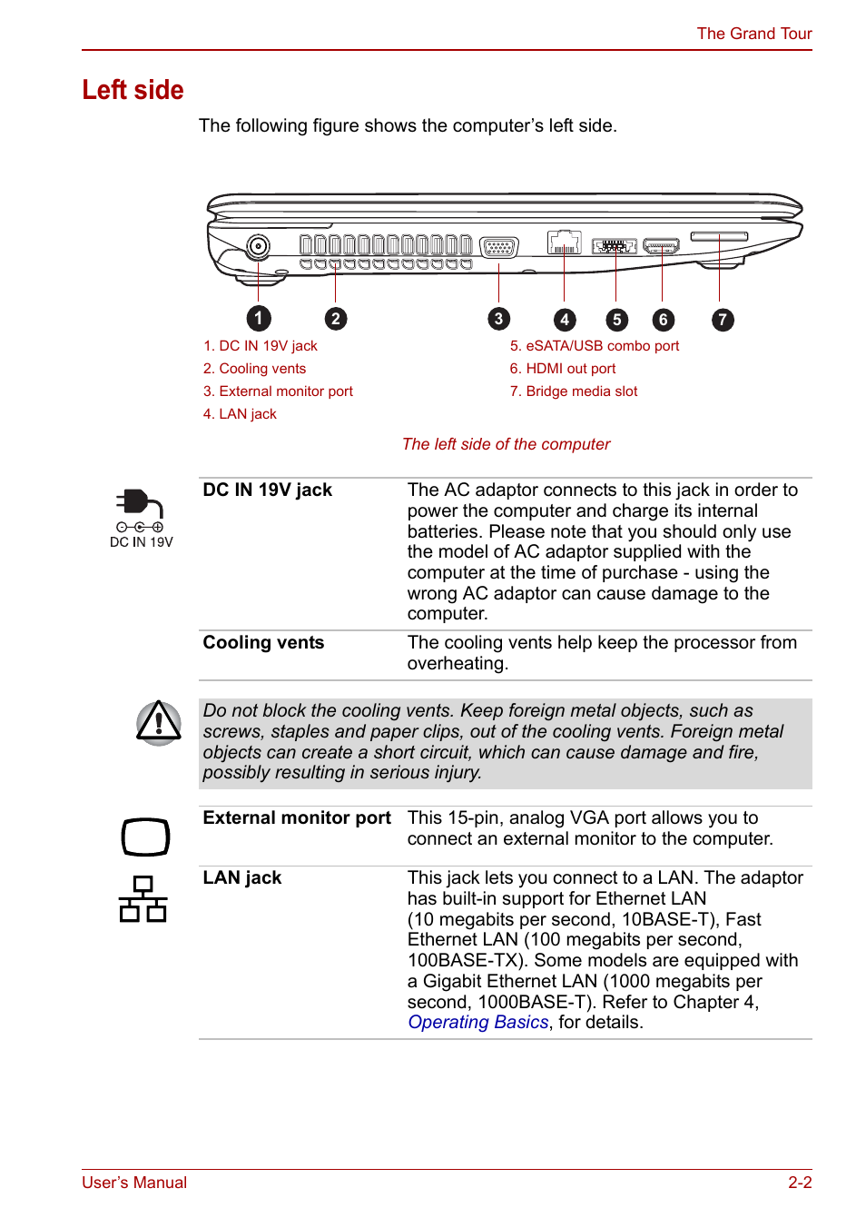 Left side, Left side -2 | Toshiba Satellite L670 User Manual | Page 38 / 199