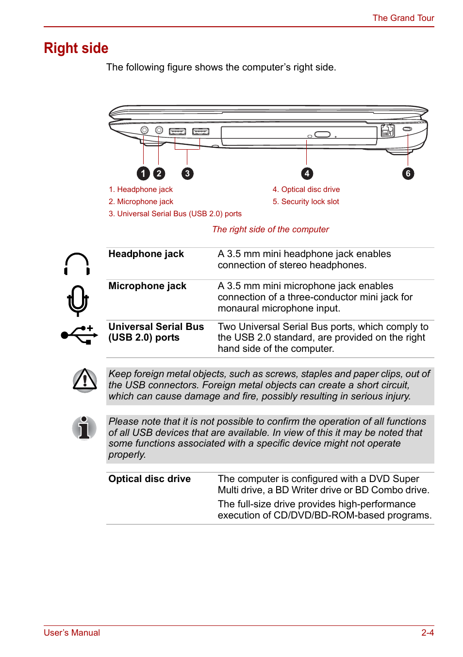 Right side, Right side -4 | Toshiba Satellite L670 User Manual | Page 40 / 199