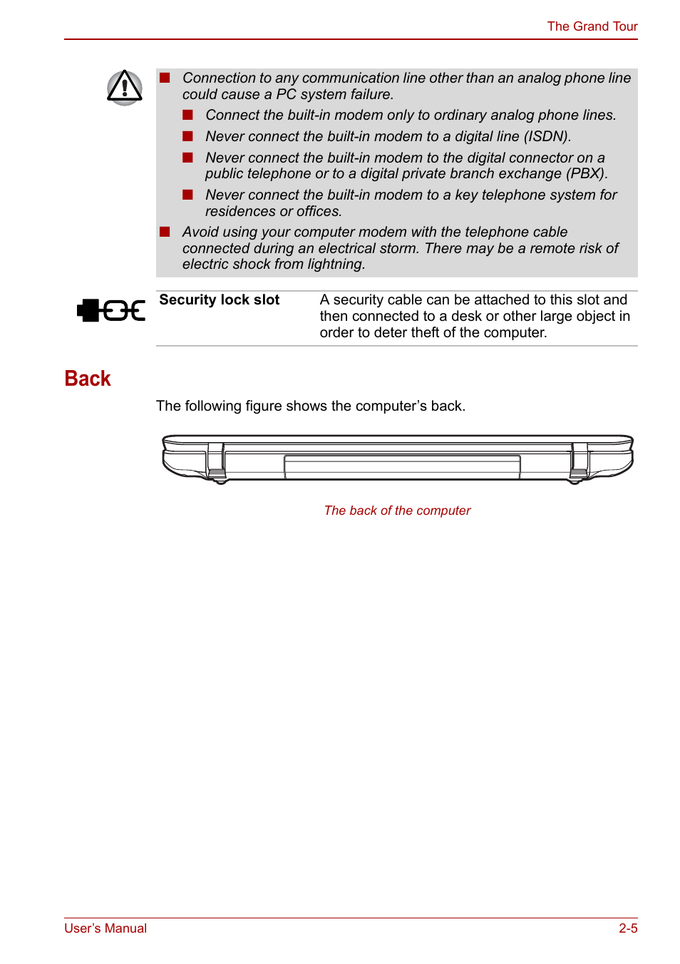 Back, Back -5 | Toshiba Satellite L670 User Manual | Page 41 / 199
