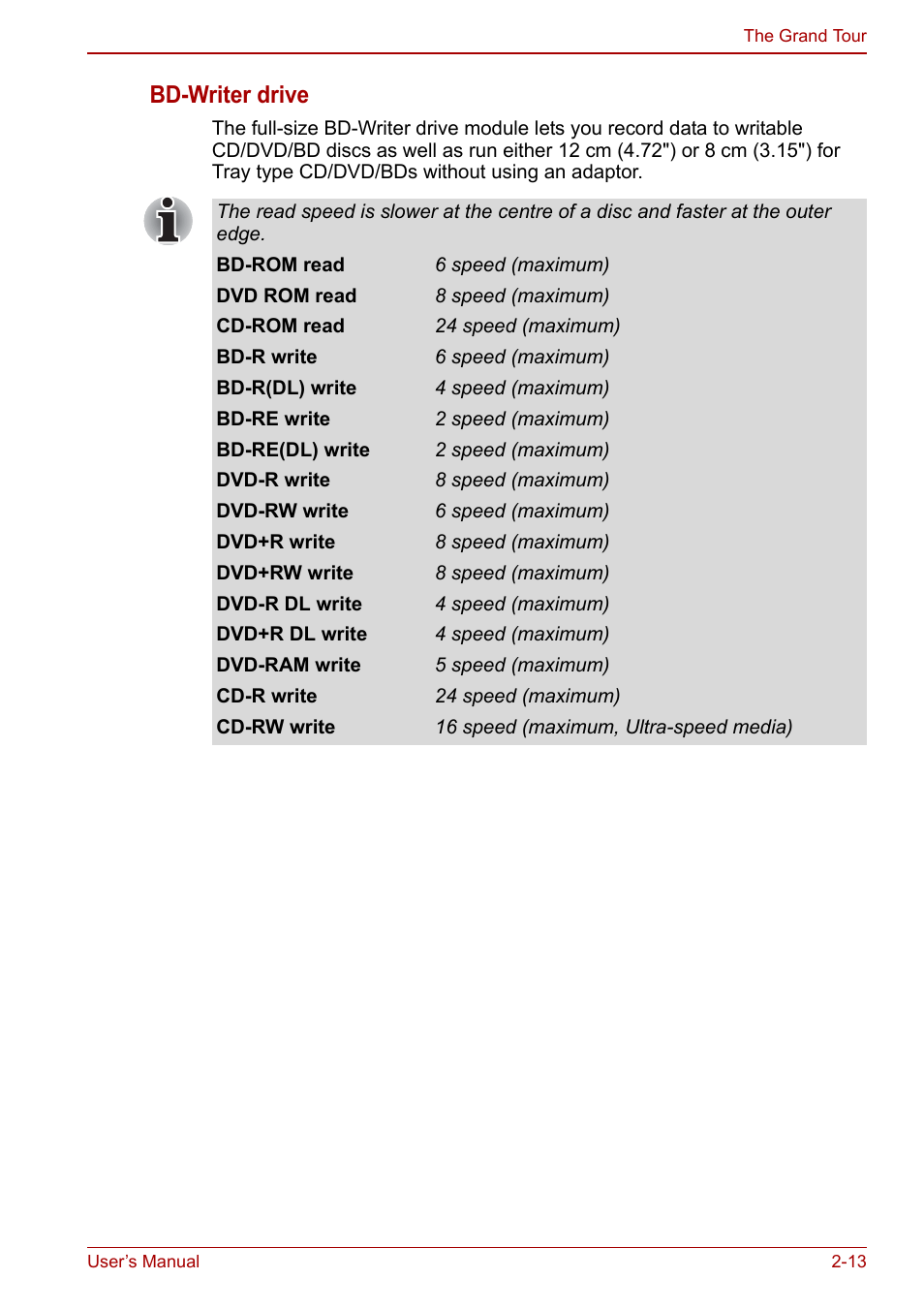 Bd-writer drive | Toshiba Satellite L670 User Manual | Page 49 / 199