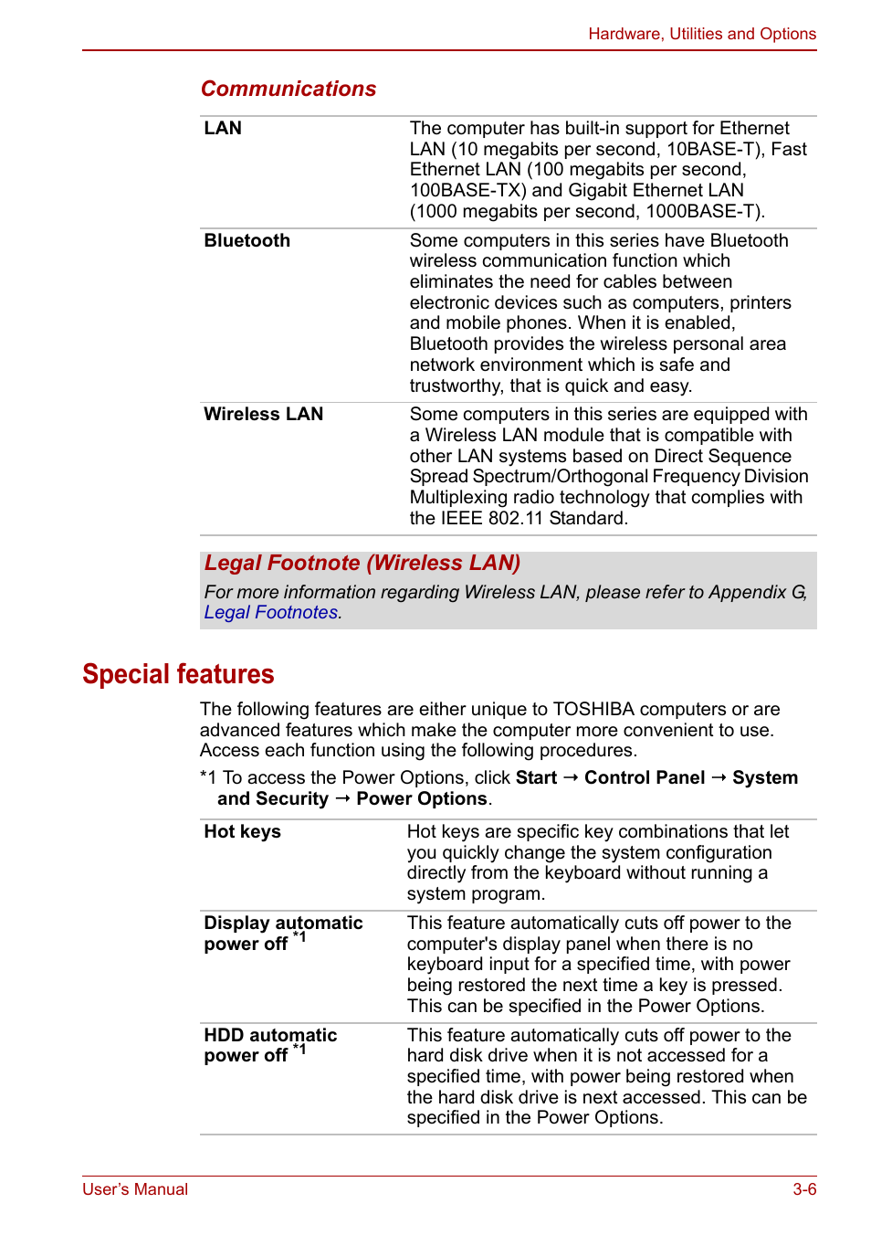 Special features, Special features -6, Special | Features, Section in | Toshiba Satellite L670 User Manual | Page 57 / 199